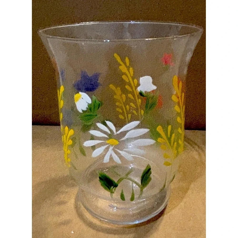 Set Of Vintage Hallmark Painted Flowers Candle Holders Votives Butterflies Bees
